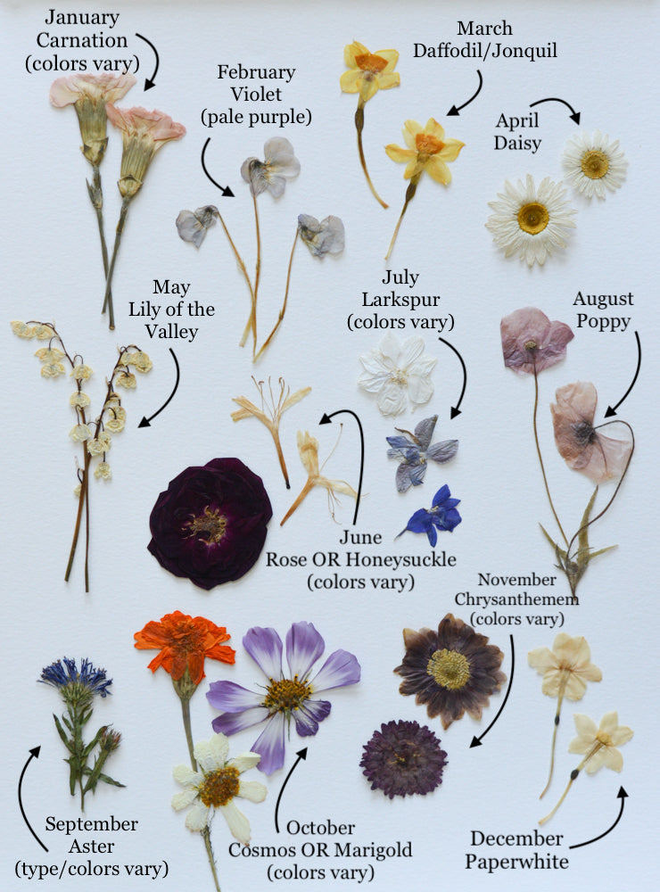 Birth Flower Family Ornament - Real Pressed Flowers in Beveled Glass and Copper