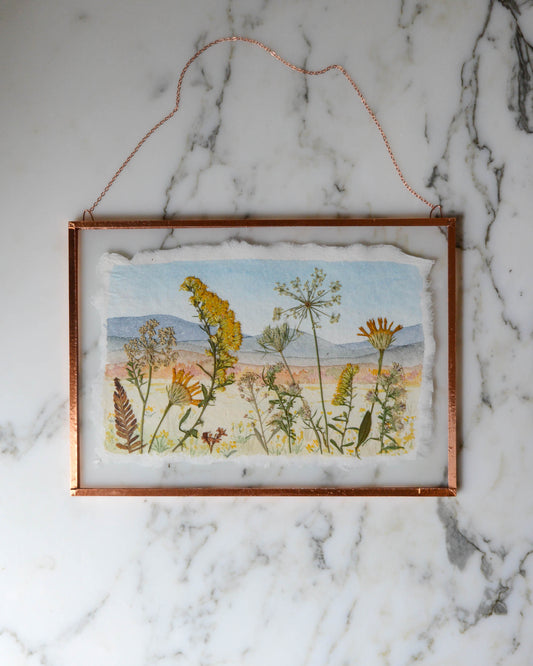 October Mountain Wildflowers - Watercolor in Glass and Copper Wall Hanging