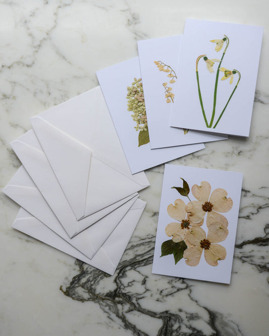 White & Green Florals - Set of Blank Miniature Cards