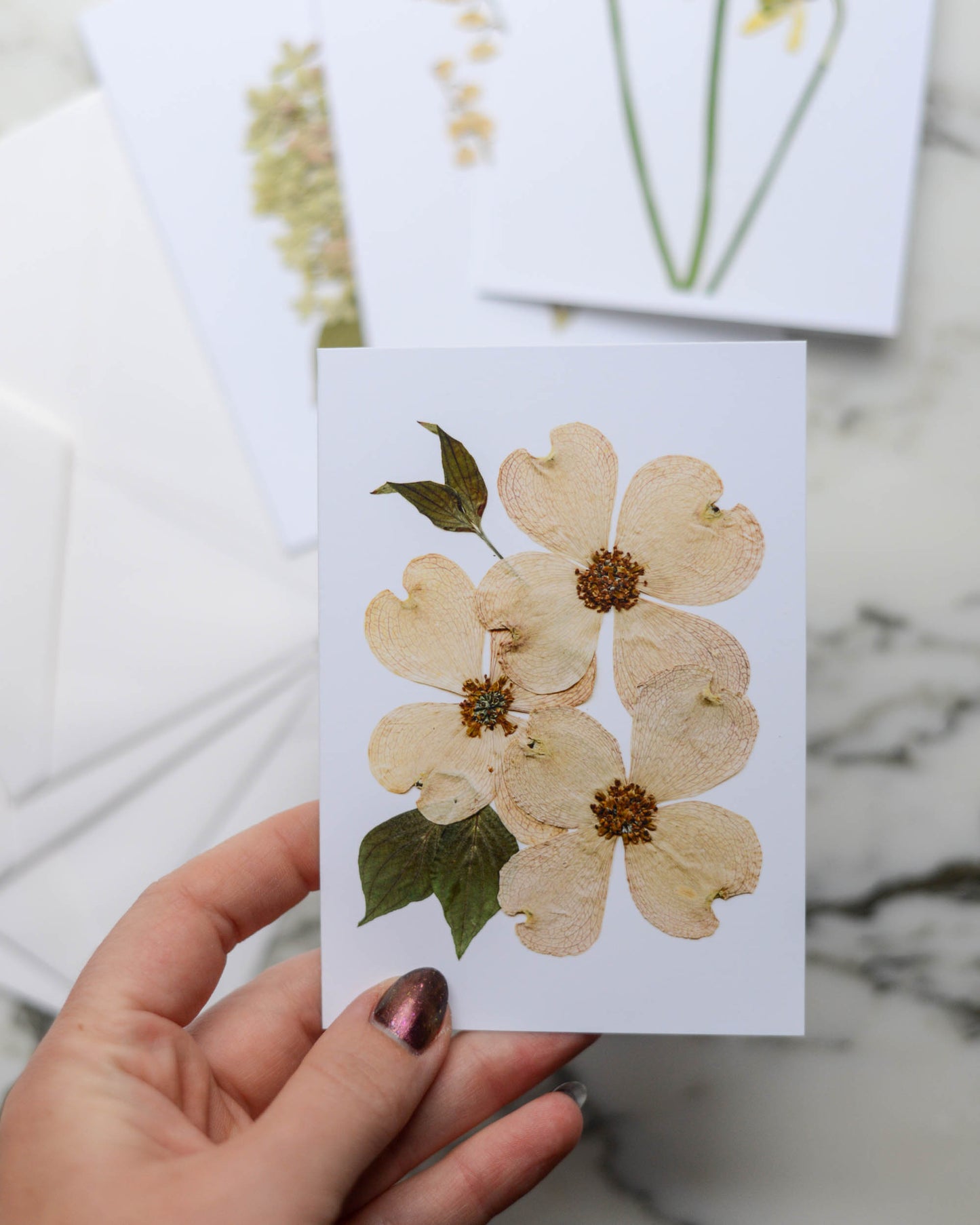 White & Green Florals - Set of Blank Miniature Cards