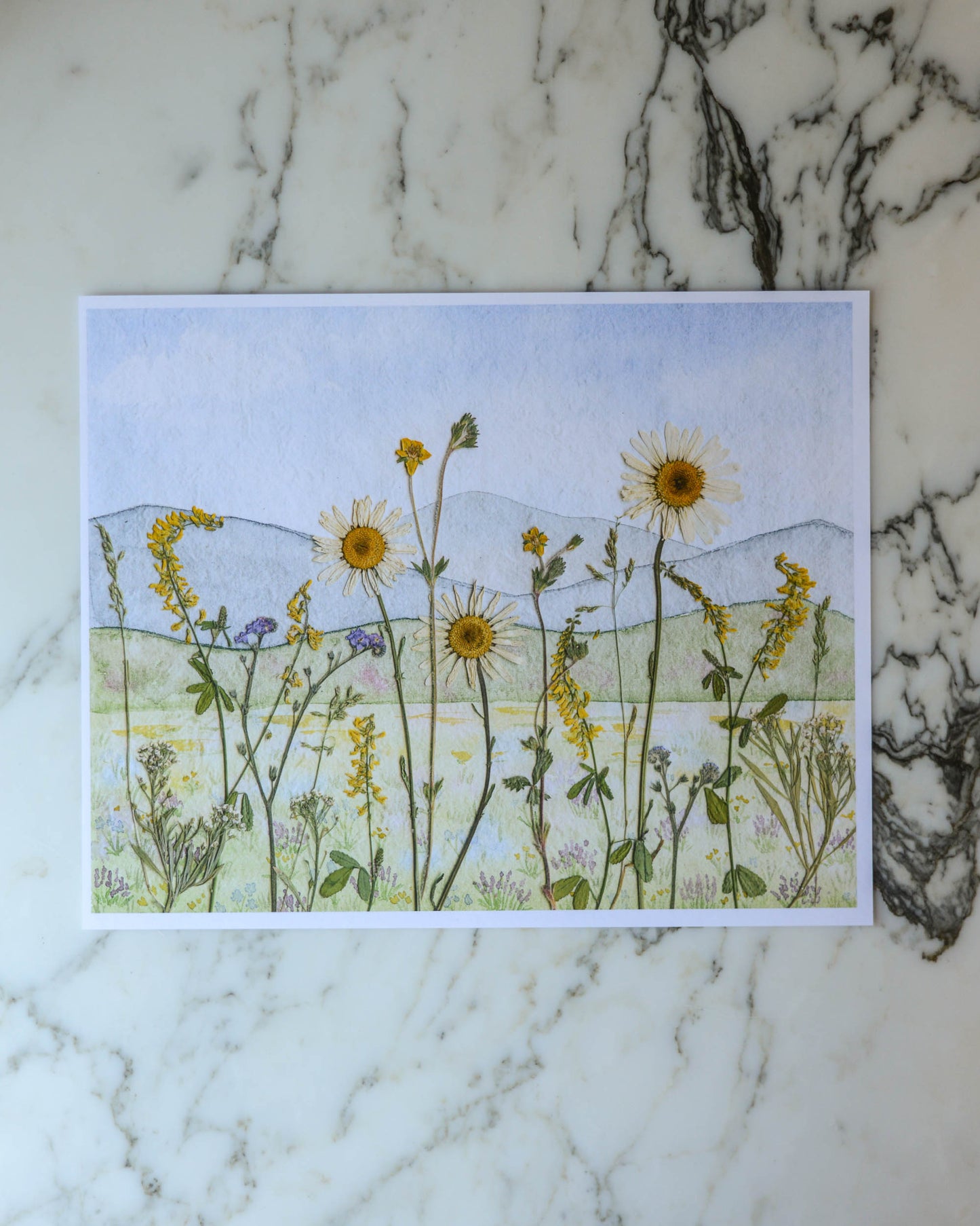 Four Seasons Mountains - Watercolor Flowerscape Print artwork