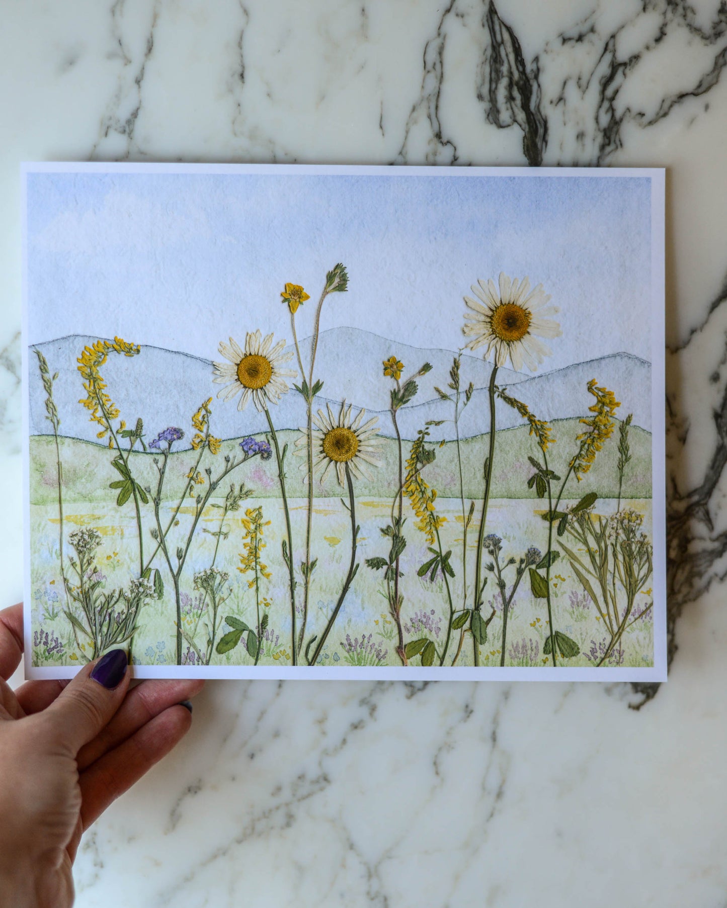 Four Seasons Mountains - Watercolor Flowerscape Print artwork