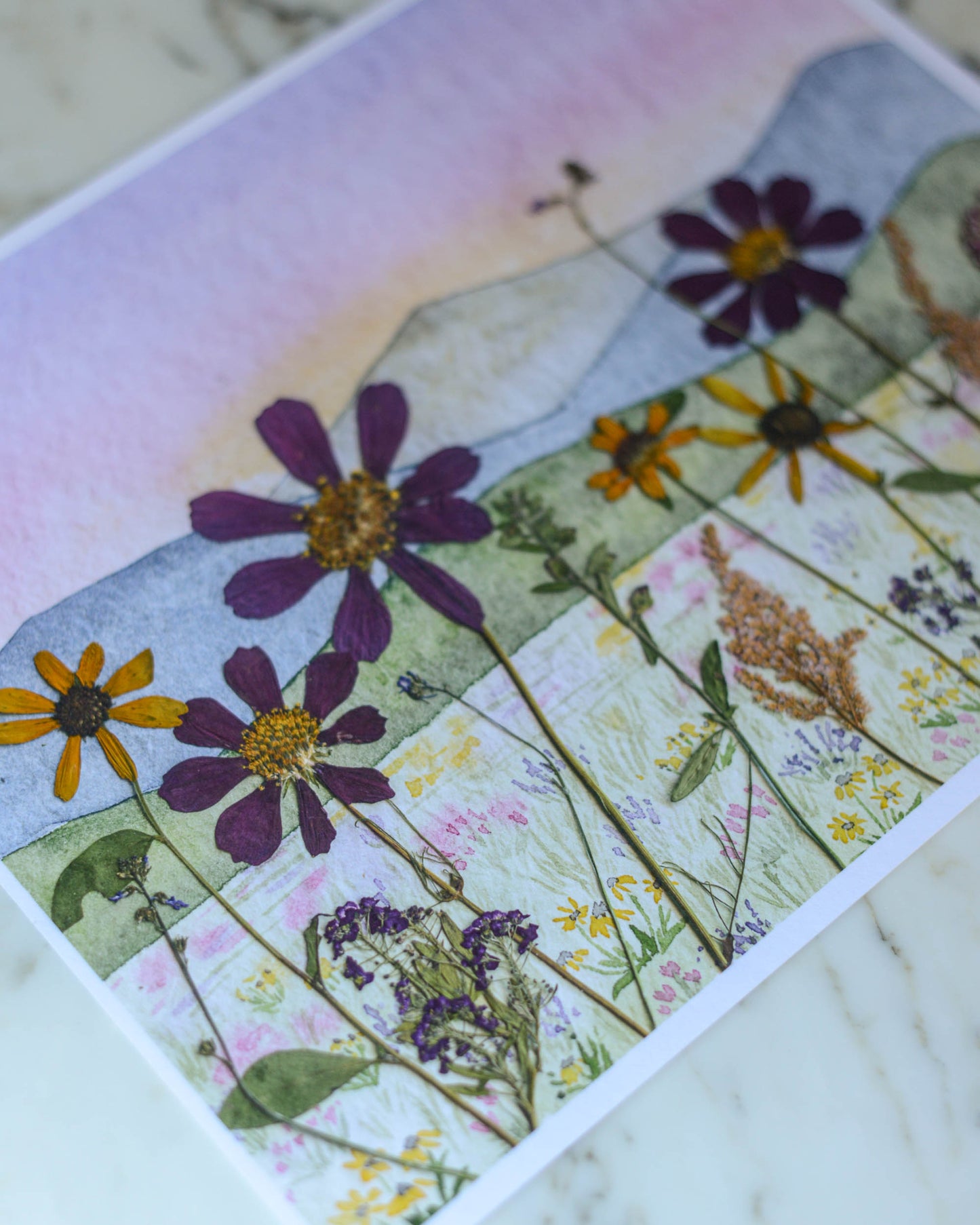 Four Seasons Mountains - Watercolor Flowerscape Print artwork