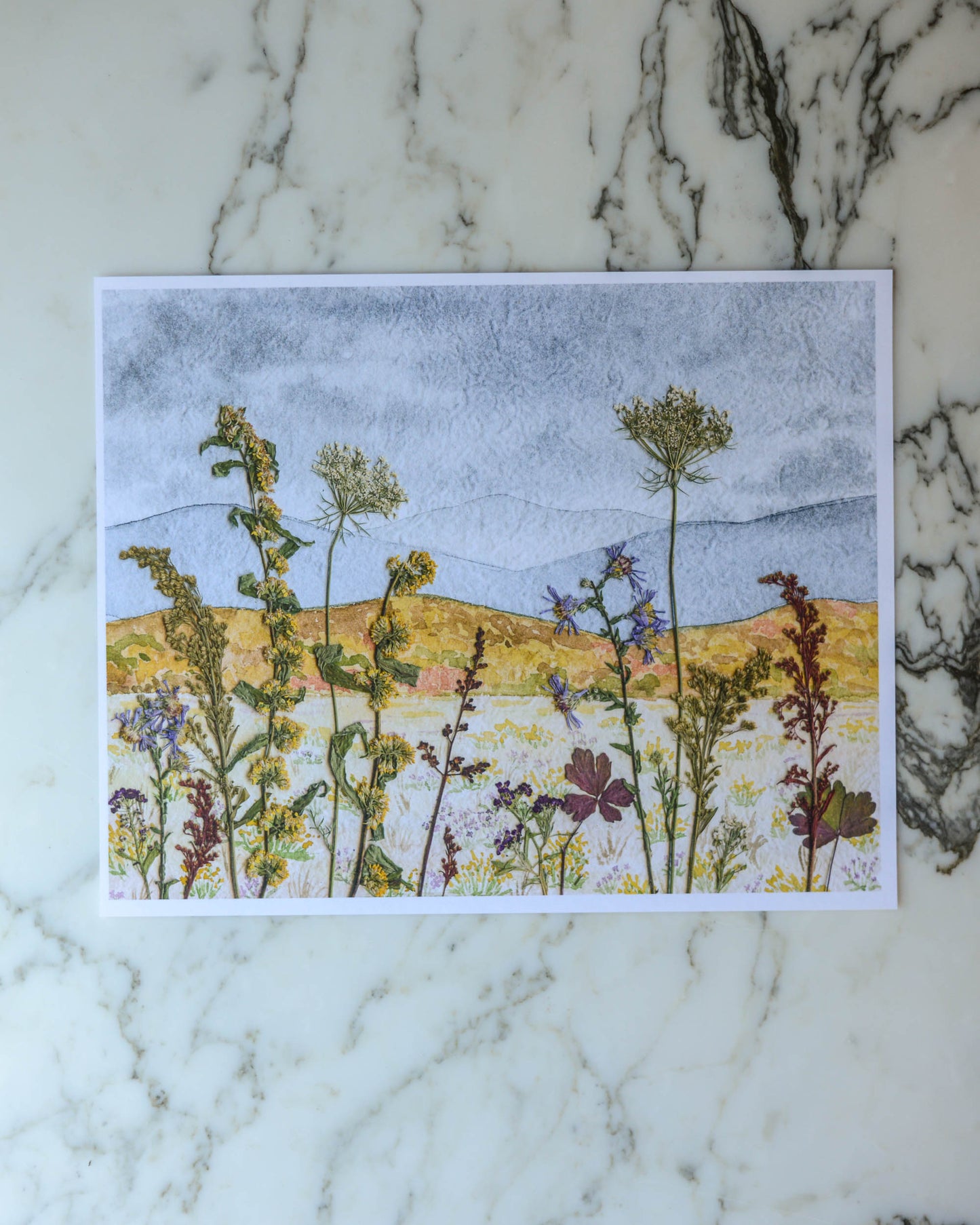 Four Seasons Mountains  - Watercolor Flowerscape Print artwork