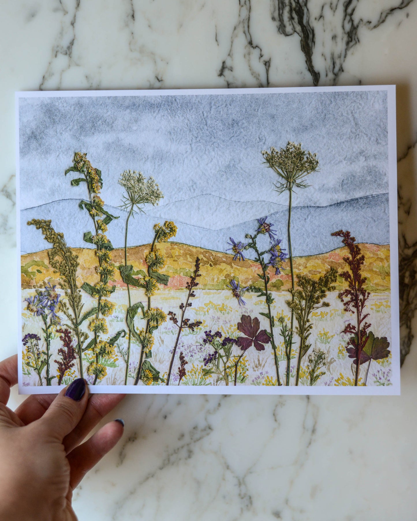 Four Seasons Mountains  - Watercolor Flowerscape Print artwork