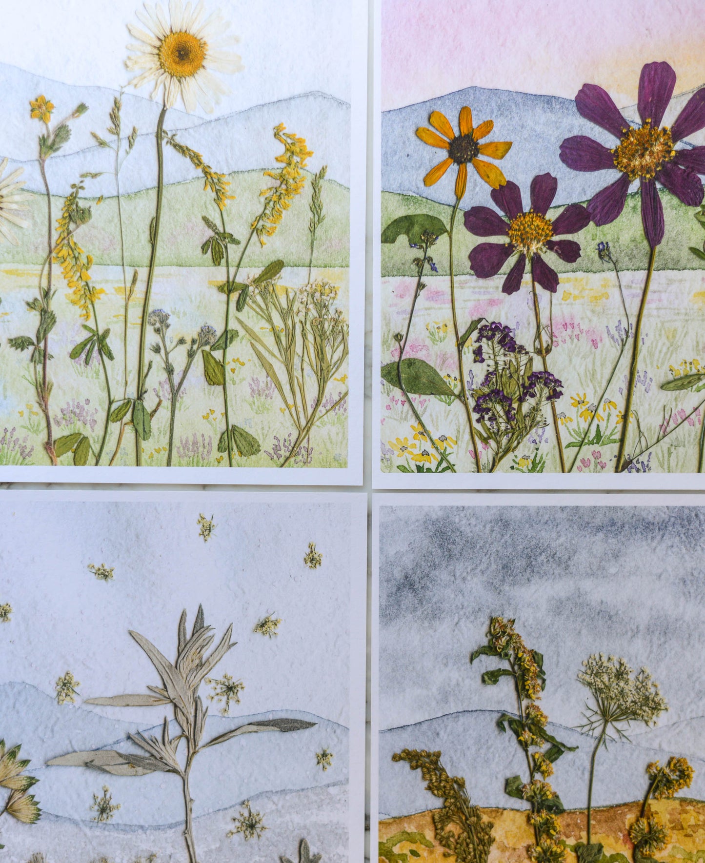 Four Seasons Mountains - Watercolor Flowerscape Print artwork