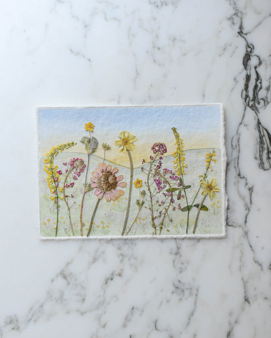 Sunrise Meadow - Original Artwork, 5x7" Watercolor and Pressed Flowers
