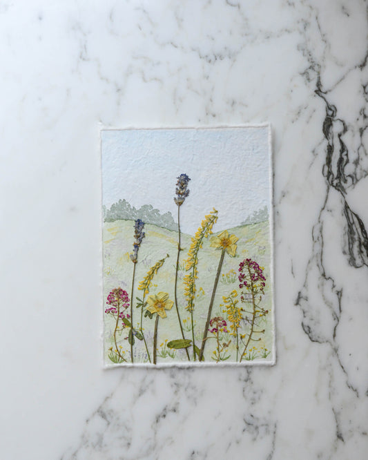 Hillside Wildflowers - Original Artwork, 5x7" Watercolor and Pressed Flowers