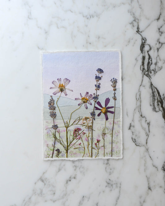 Summer in the Mountains - Original Artwork, 5x7" Watercolor and Pressed Flowers