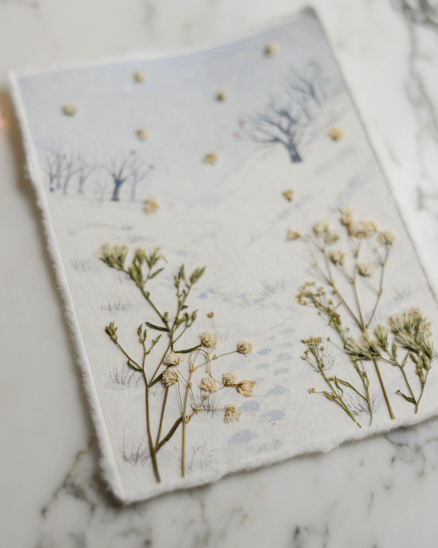 Winter Walk - Original Artwork, 5x7" Watercolor and Pressed Flowers