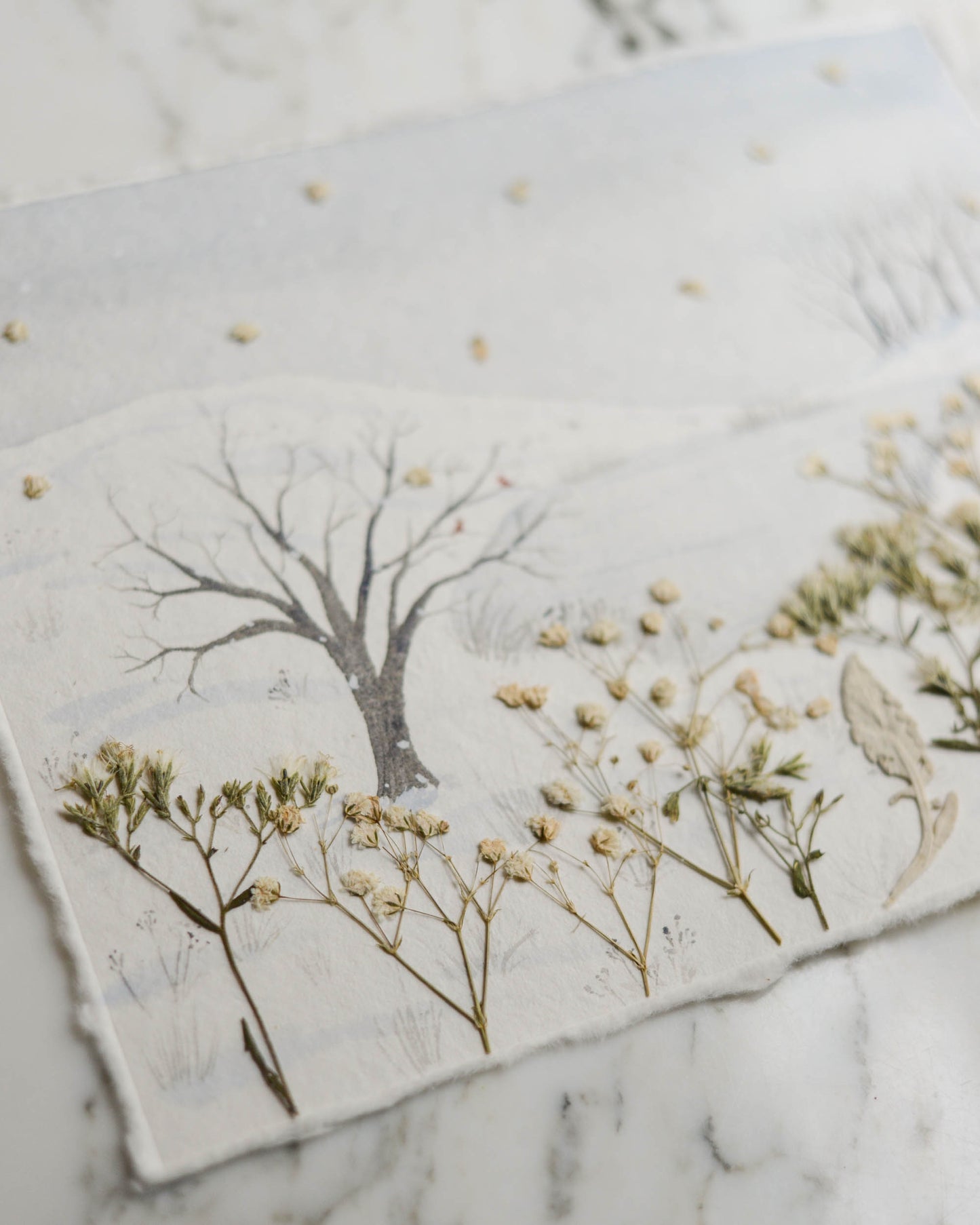 Snow Day - Original Artwork, 8x10" Watercolor and Pressed Flowers