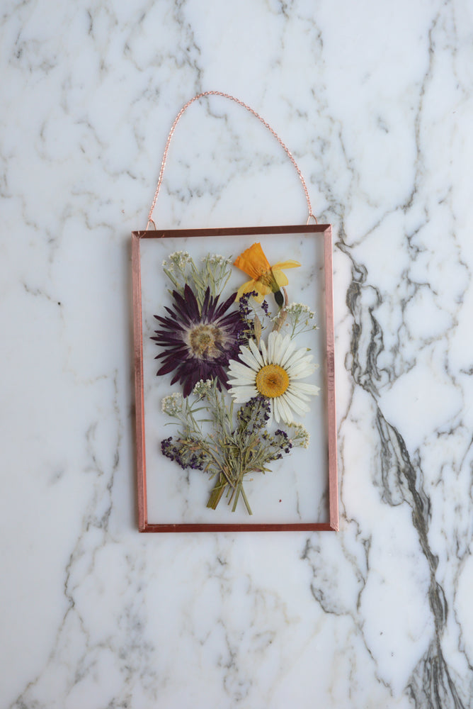 Family Bouquet - Real Pressed Flowers in Glass and Copper