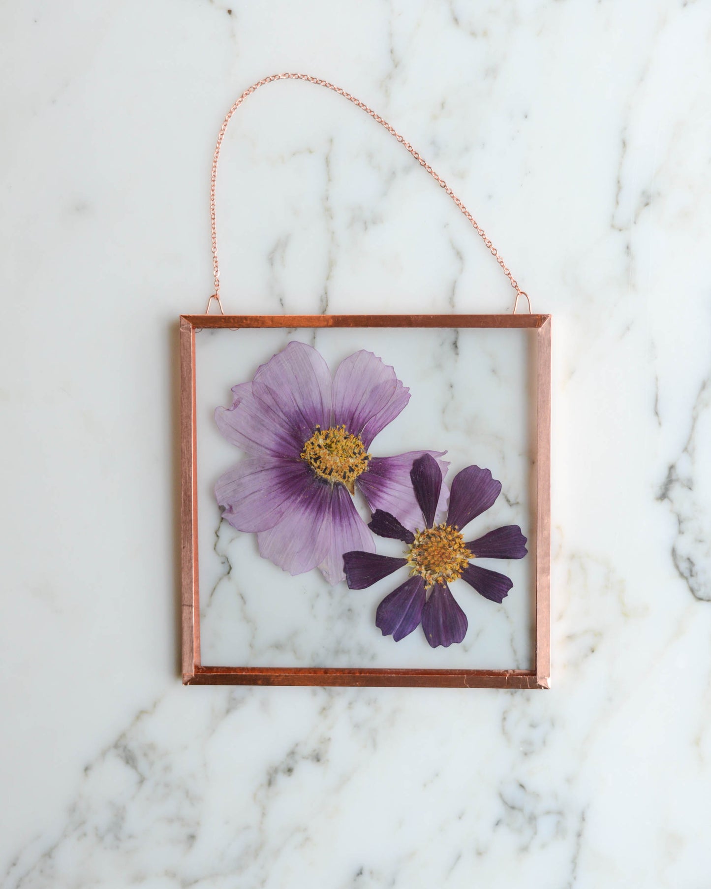 Garden Blooms - Real Pressed Flowers in Medium Glass and Copper Wall Hanging