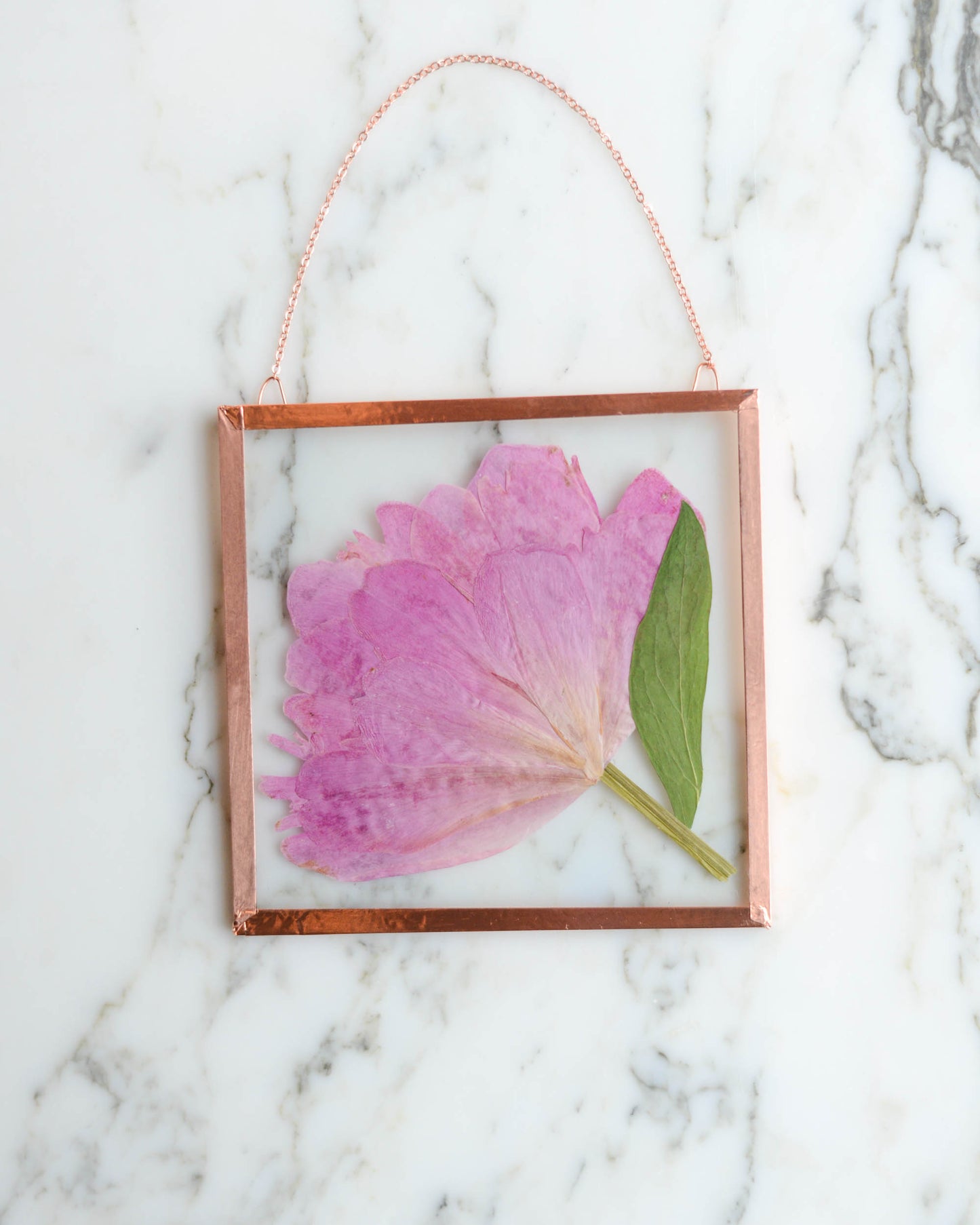 Garden Blooms - Real Pressed Flowers in Medium Glass and Copper Wall Hanging