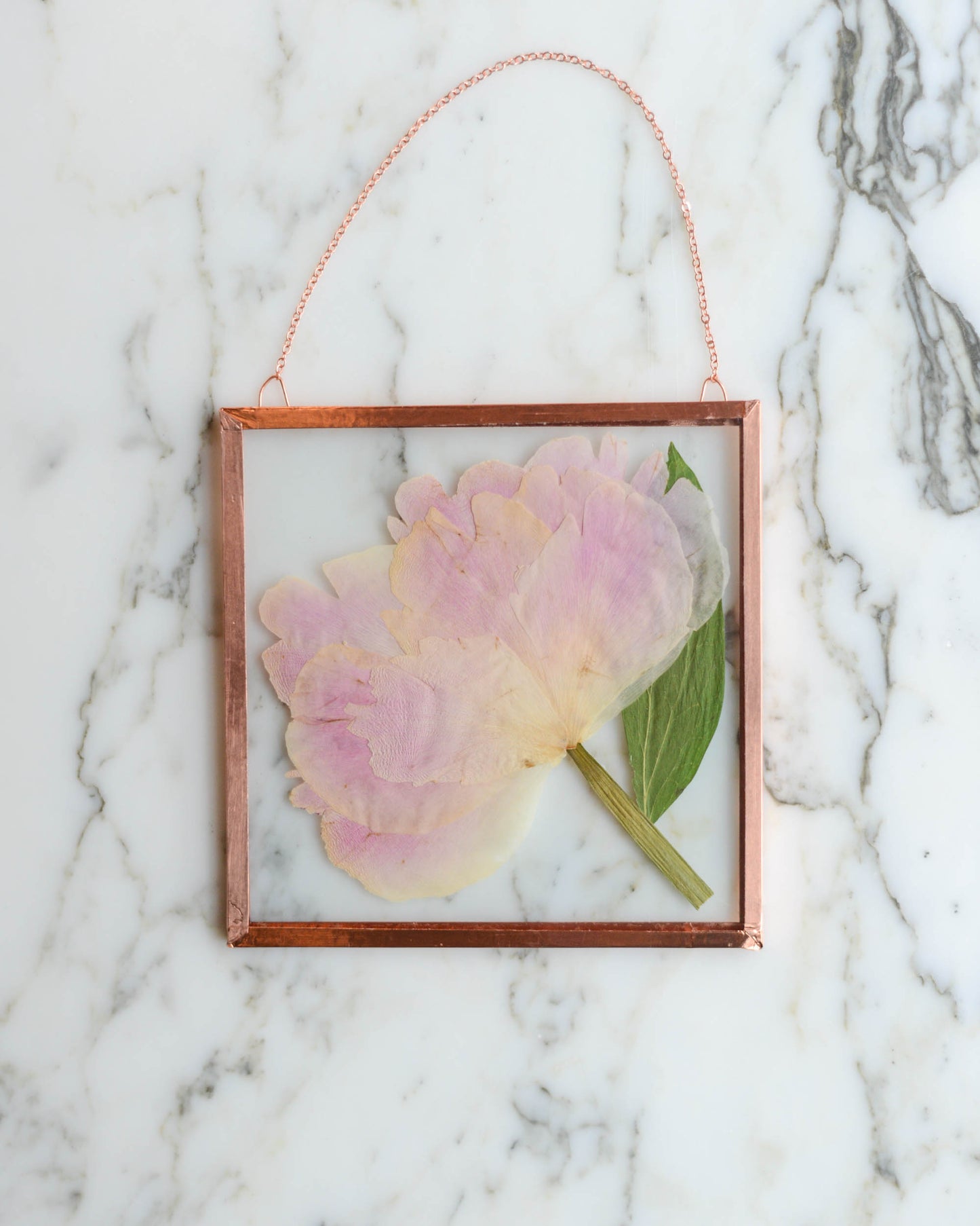 Garden Blooms - Real Pressed Flowers in Medium Glass and Copper Wall Hanging