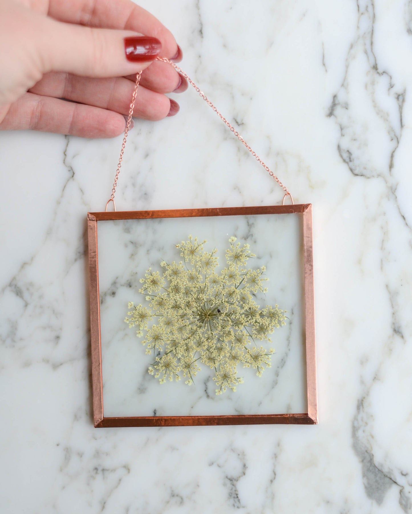 Garden Blooms - Real Pressed Flowers in Medium Glass and Copper Wall Hanging