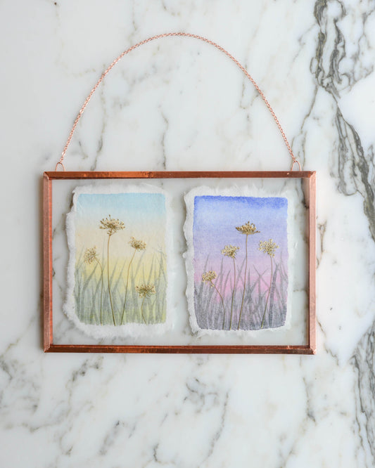 Sunrise to Sunset - Watercolor in Medium Glass and Copper Wall Hanging