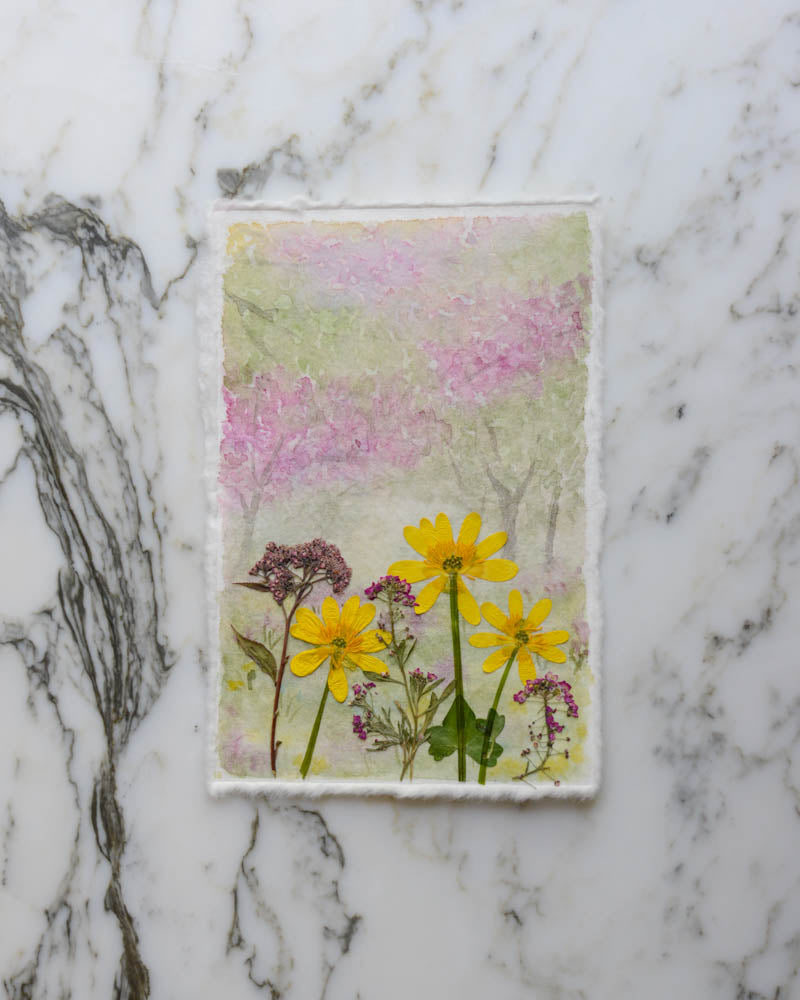 Blooming Canopy - Original Artwork, 4x6" Watercolor and Pressed Flowers