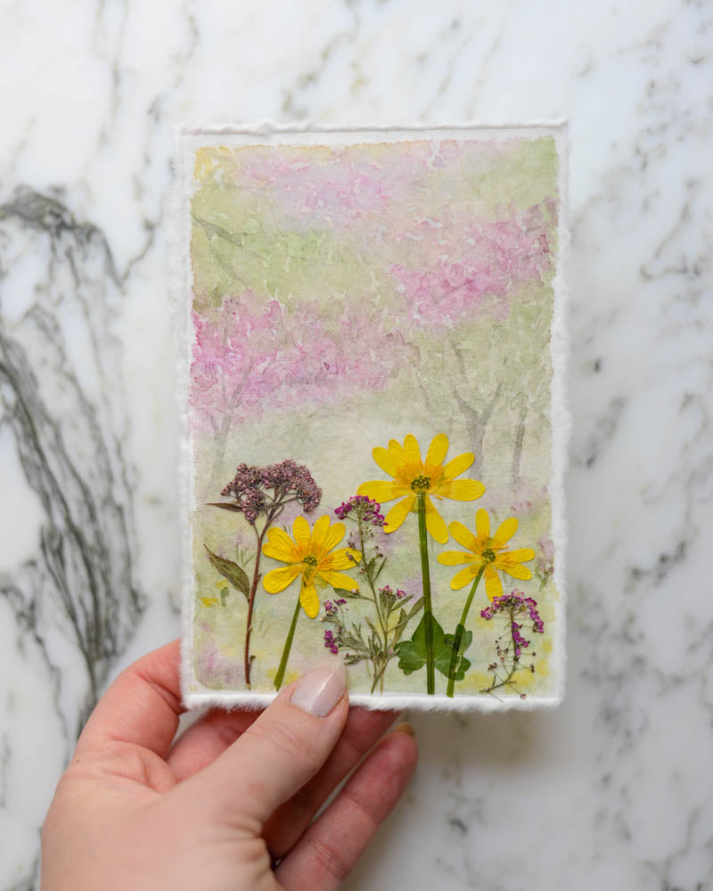Blooming Canopy - Original Artwork, 4x6" Watercolor and Pressed Flowers
