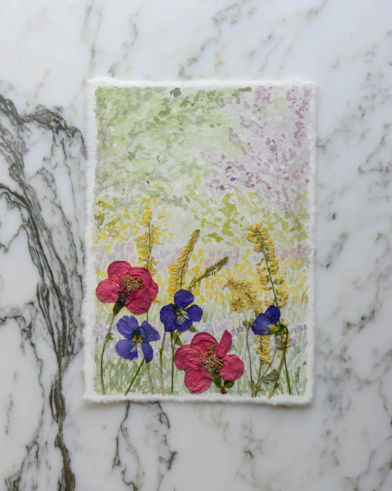 Spring in Bloom - Original Artwork, 5x7" Watercolor and Pressed Flowers