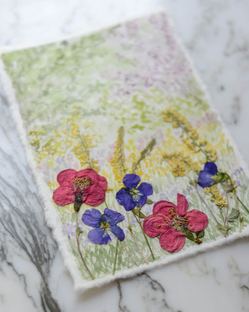 Spring in Bloom - Original Artwork, 5x7" Watercolor and Pressed Flowers