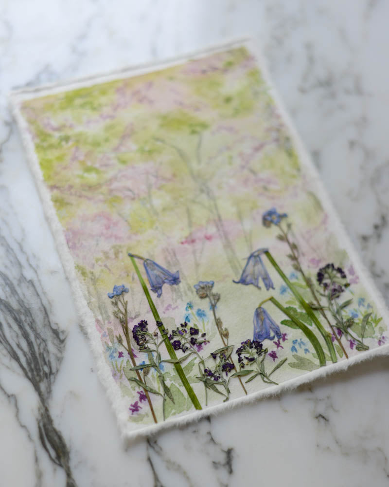 Bluebell Wood - Original Artwork, 5x7" Watercolor and Pressed Flowers