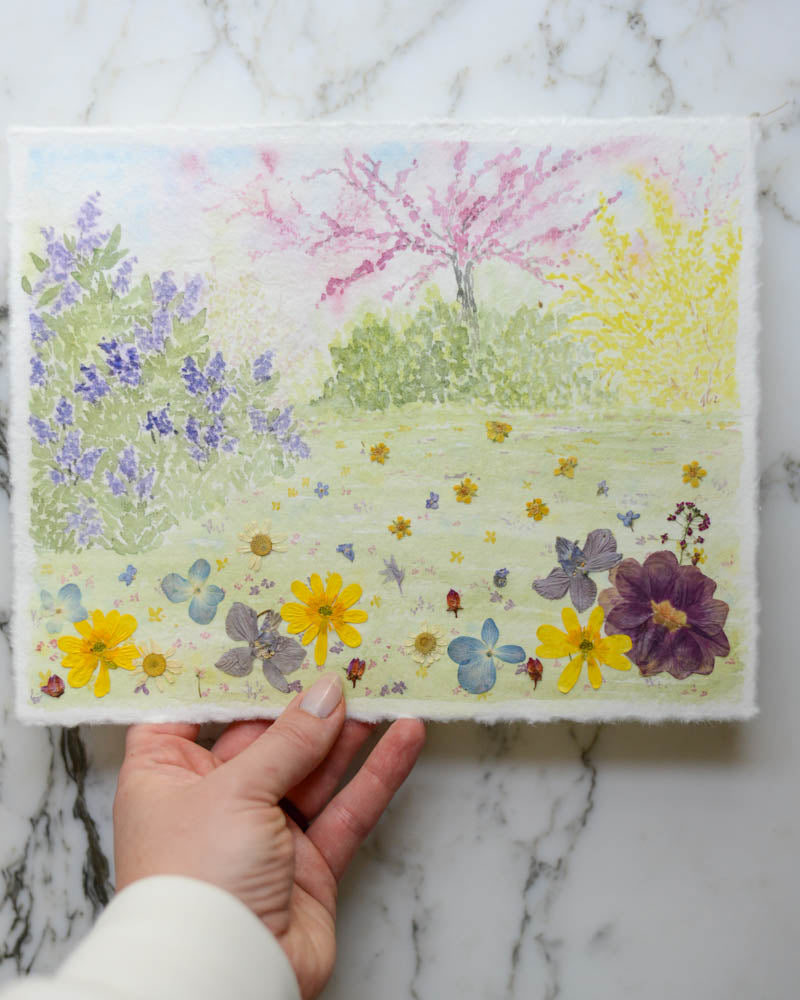 Spring (is) a Watercolor - Original Artwork, 8x10" Watercolor and Pressed Flowers