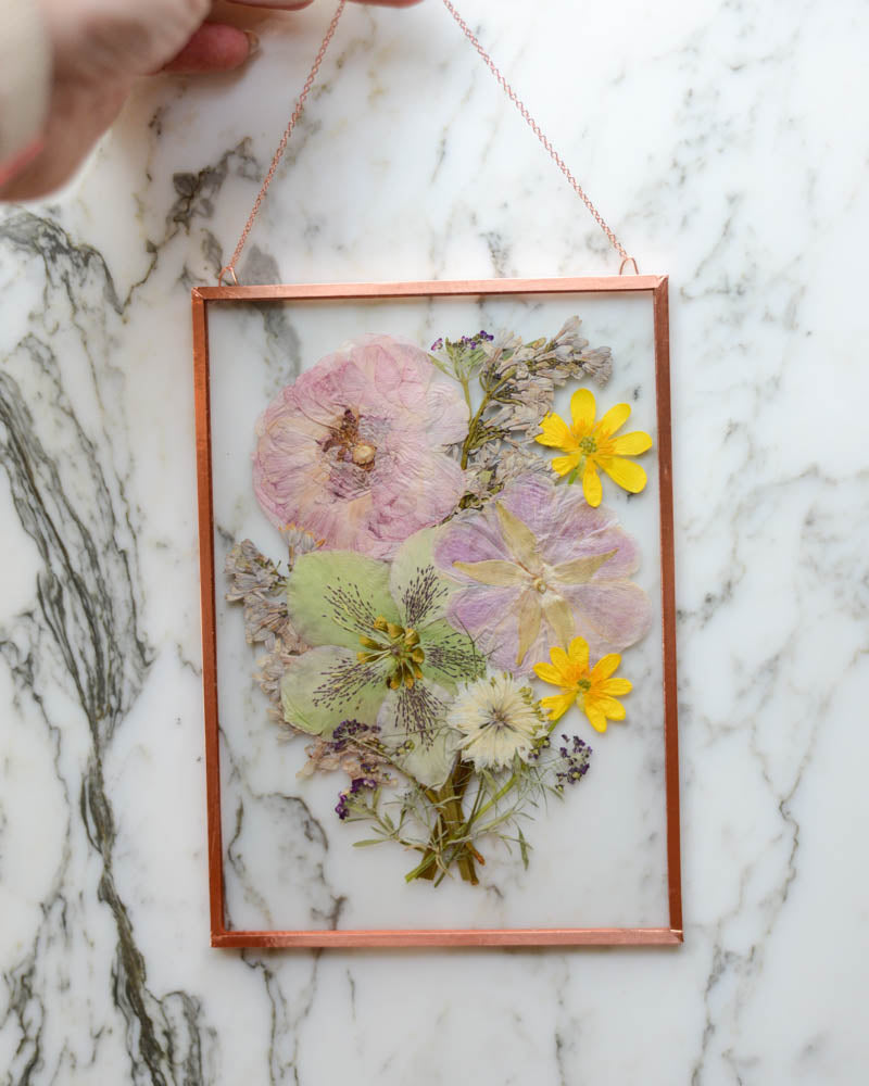 Ranunculus Bouquet - Medium Glass and Copper Wall Hanging