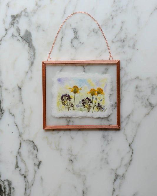 Spring (is) a Watercolor - Watercolor in Small Glass and Copper Wall Hanging