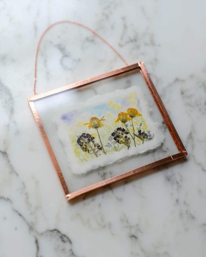 Spring (is) a Watercolor - Watercolor in Small Glass and Copper Wall Hanging