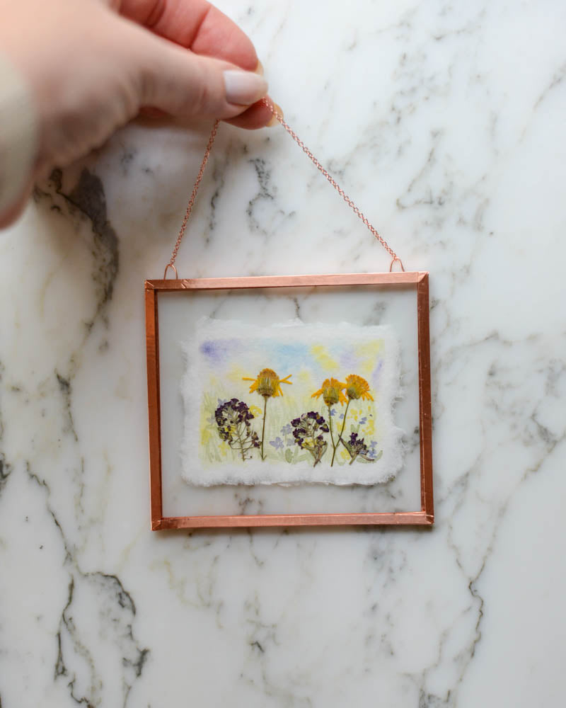 Spring (is) a Watercolor - Watercolor in Small Glass and Copper Wall Hanging
