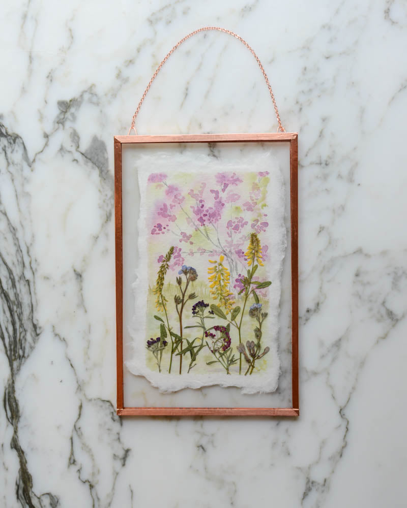 Spring (is) a Watercolor - Watercolor in Medium Glass and Copper Wall Hanging