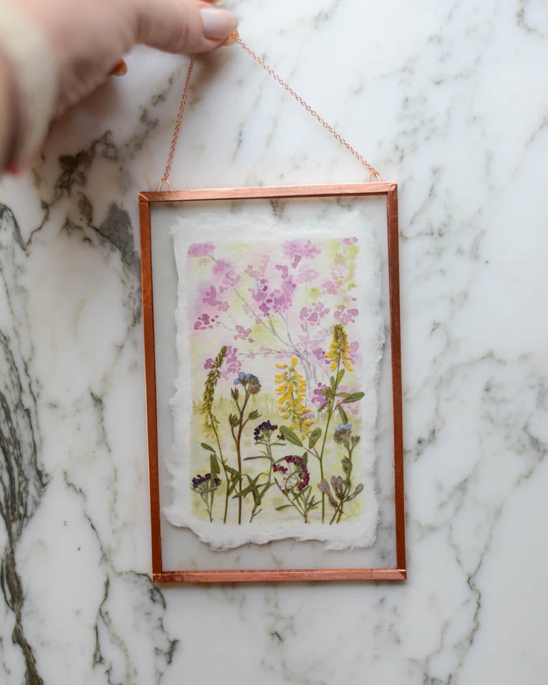 Spring (is) a Watercolor - Watercolor in Medium Glass and Copper Wall Hanging