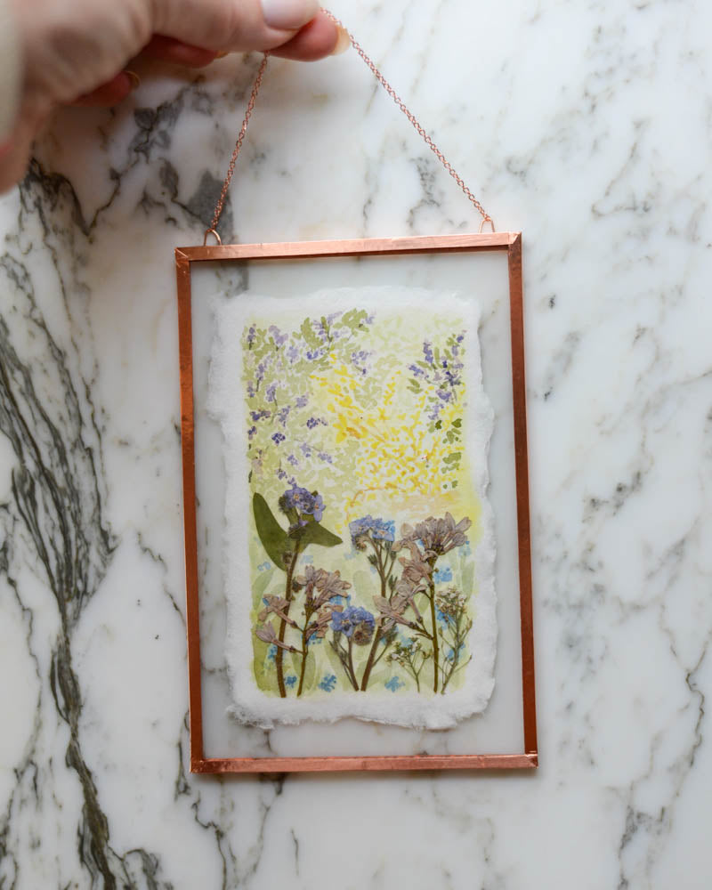 Spring (is) a Watercolor - Watercolor in Medium Glass and Copper Wall Hanging