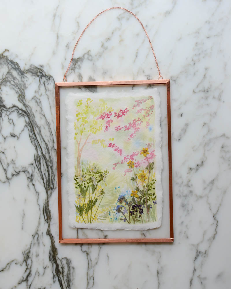 Spring (is) a Watercolor - Watercolor in Medium Glass and Copper Wall Hanging