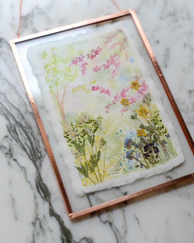 Spring (is) a Watercolor - Watercolor in Medium Glass and Copper Wall Hanging