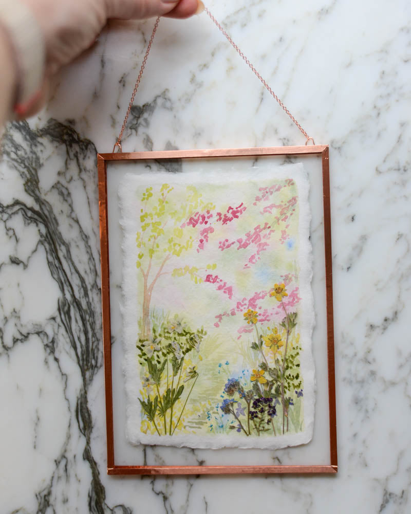 Spring (is) a Watercolor - Watercolor in Medium Glass and Copper Wall Hanging