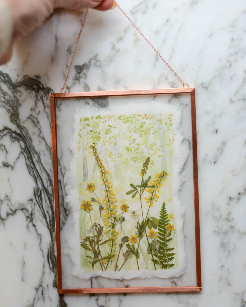 Spring (is) a Watercolor - Watercolor in Medium Glass and Copper Wall Hanging