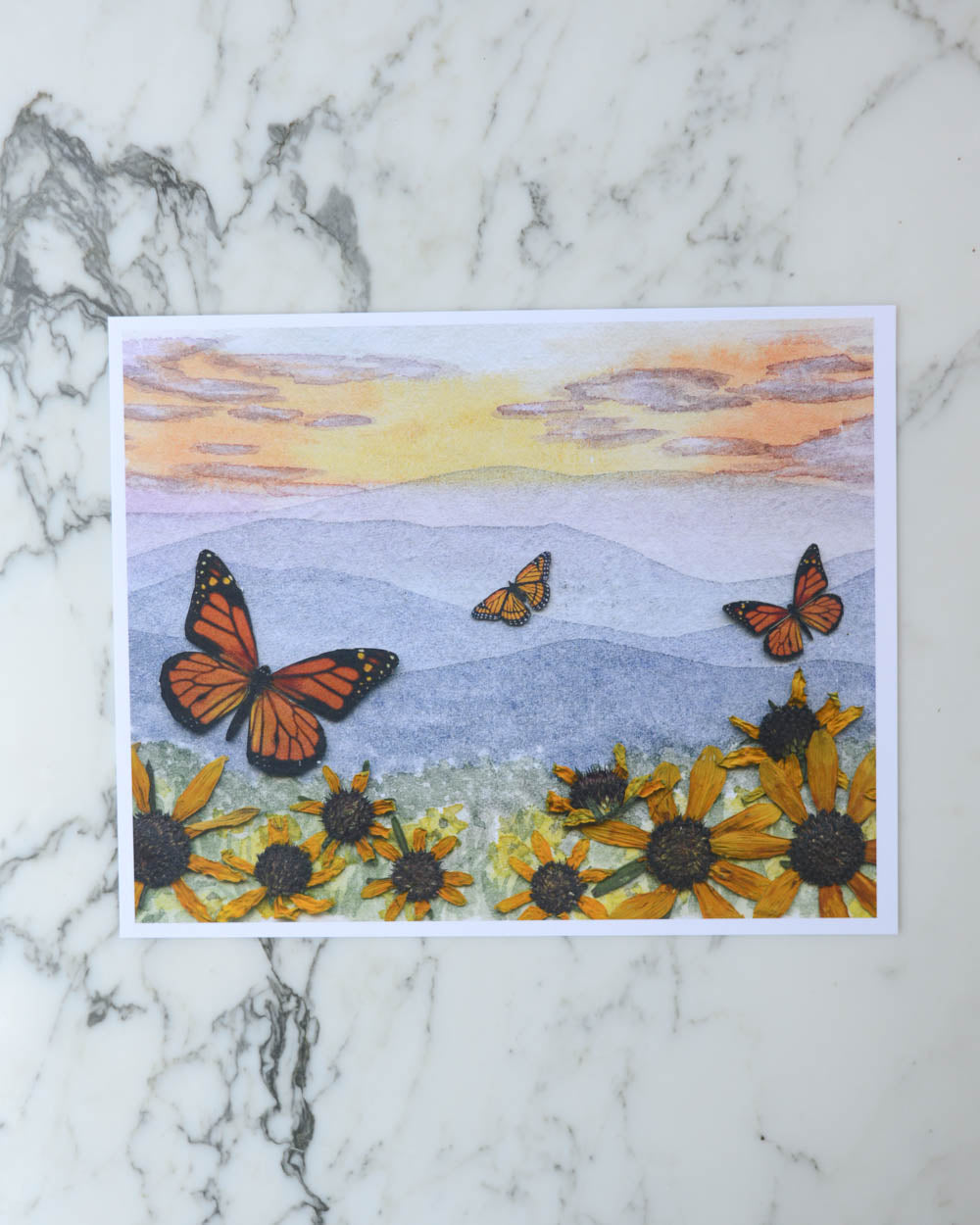 Mountaintop Monarchs- Watercolor Flowerscape Print artwork
