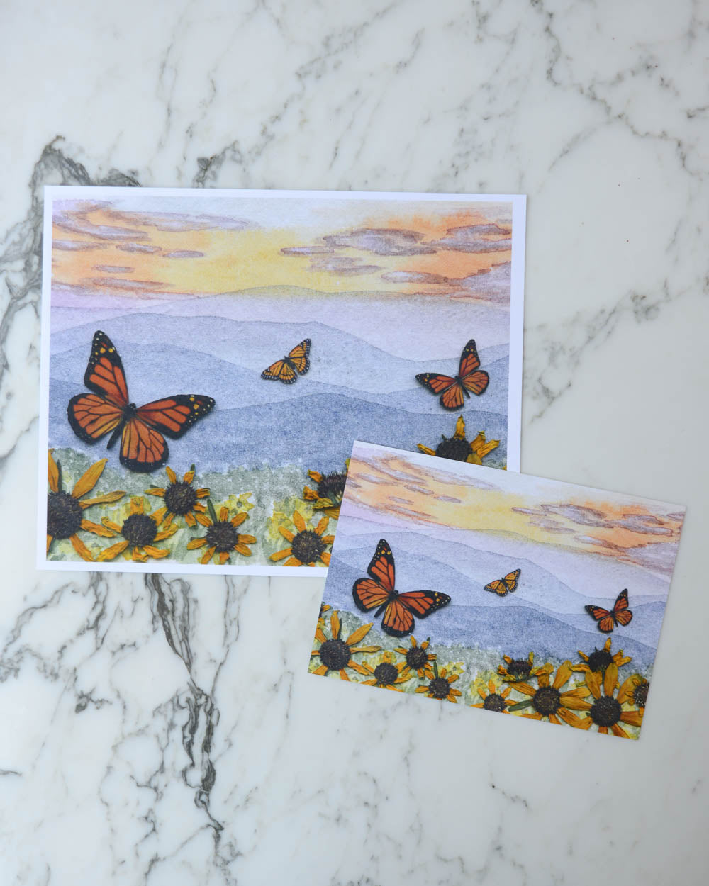 Mountaintop Monarchs- Watercolor Flowerscape Print artwork