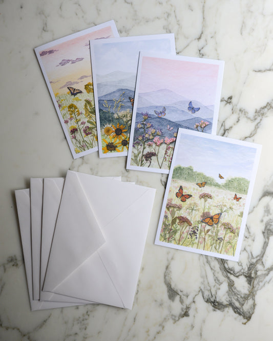 Butterfly Meadows - Blank Watercolor Greeting Cards, set of 4+ with envelopes