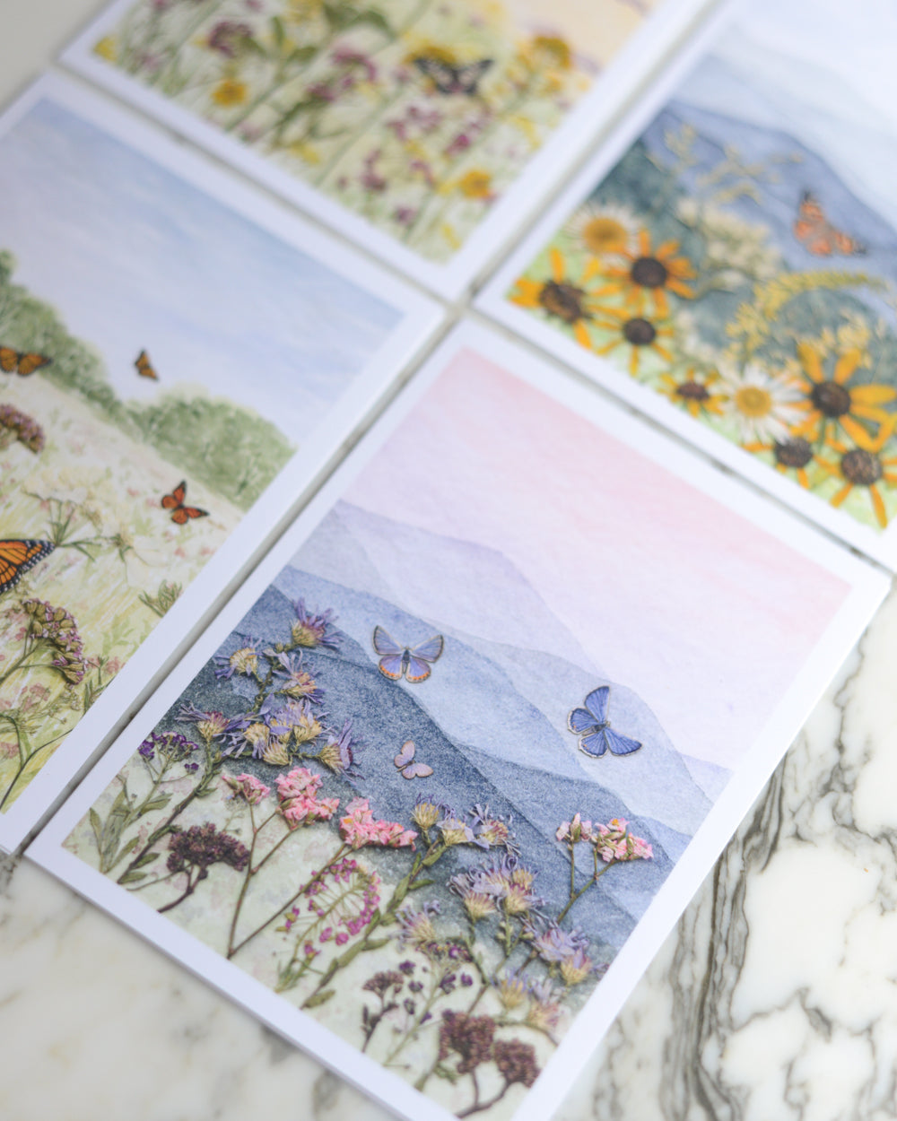 Butterfly Meadows - Blank Watercolor Greeting Cards, set of 4+ with envelopes