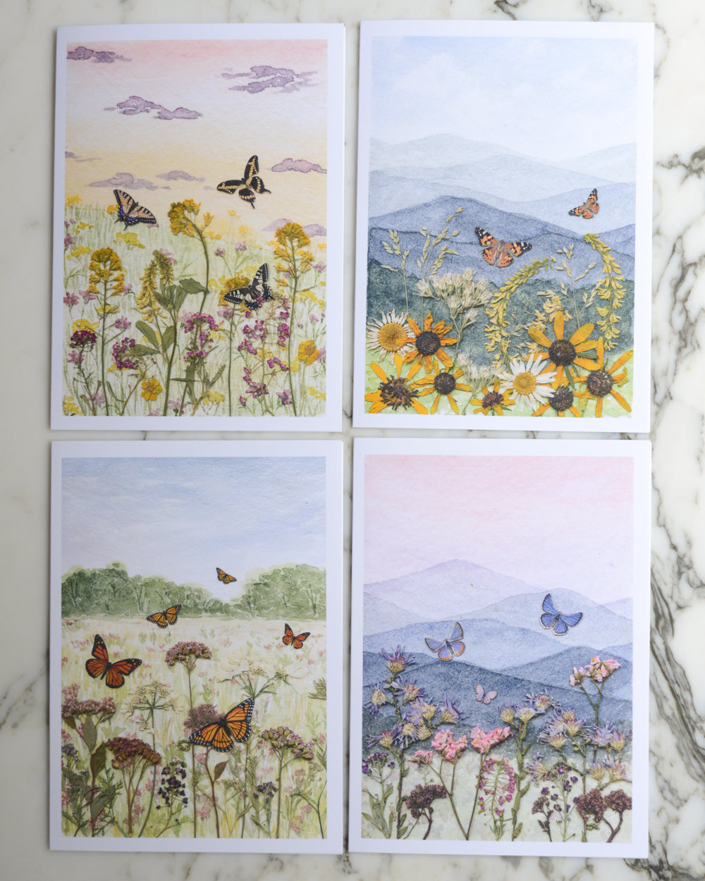 Butterfly Meadows - Blank Watercolor Greeting Cards, set of 4+ with envelopes