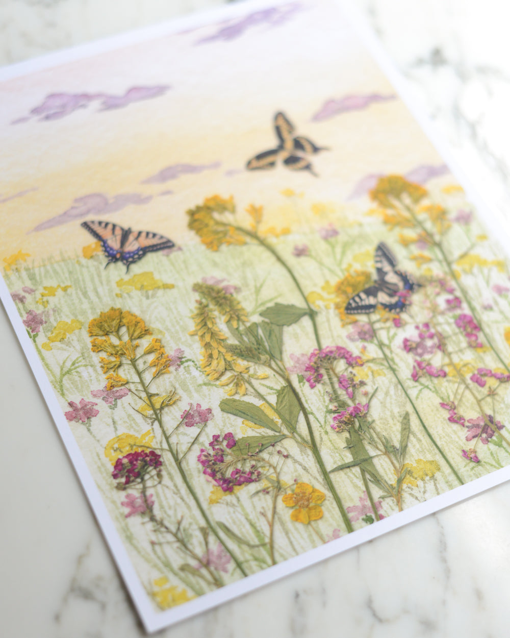 Swallowtail Sunrise - Watercolor Flowerscape Print artwork