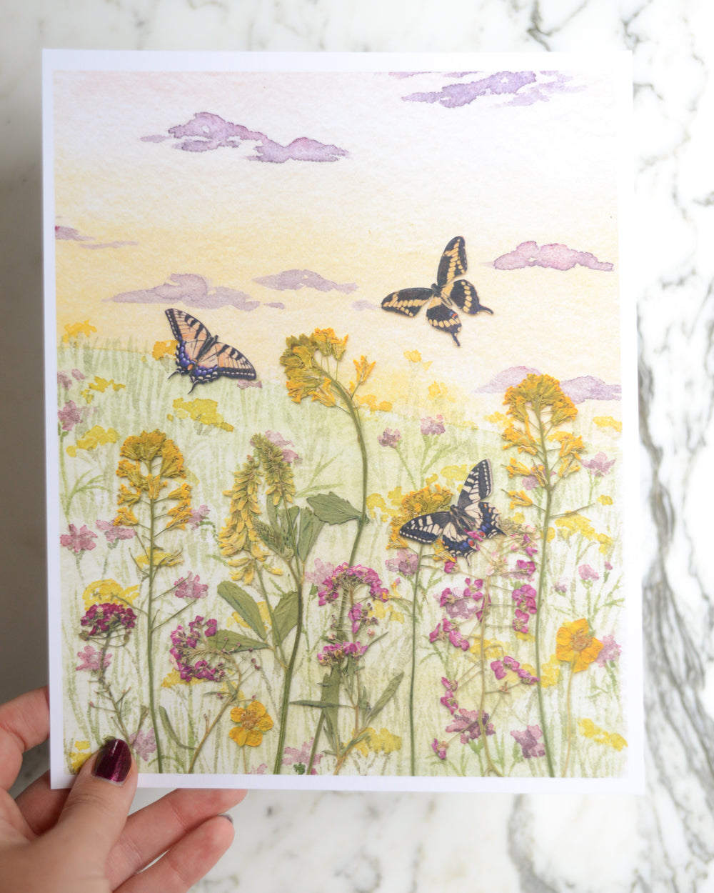 Swallowtail Sunrise - Watercolor Flowerscape Print artwork