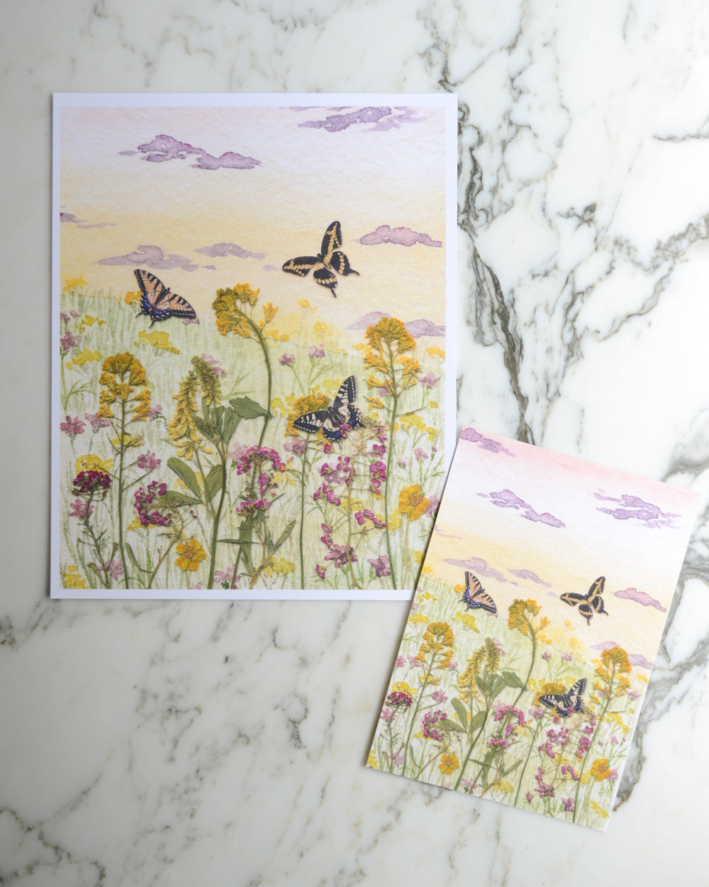 Swallowtail Sunrise - Watercolor Flowerscape Print artwork