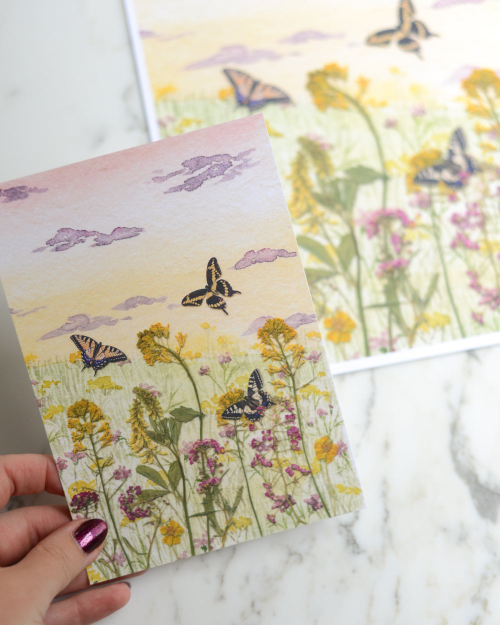 Swallowtail Sunrise - Watercolor Flowerscape Print artwork