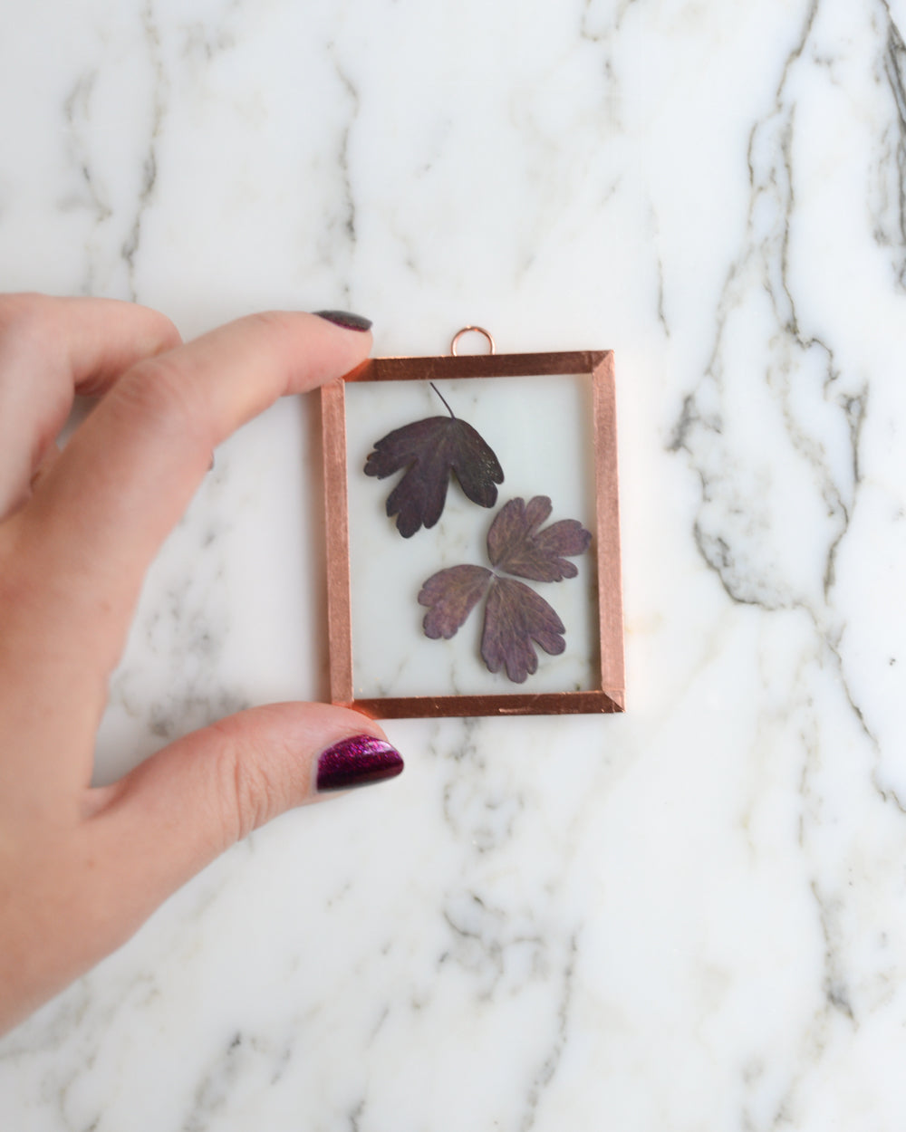 Purple Leaves - Tiny Glass and Copper Wall Hanging