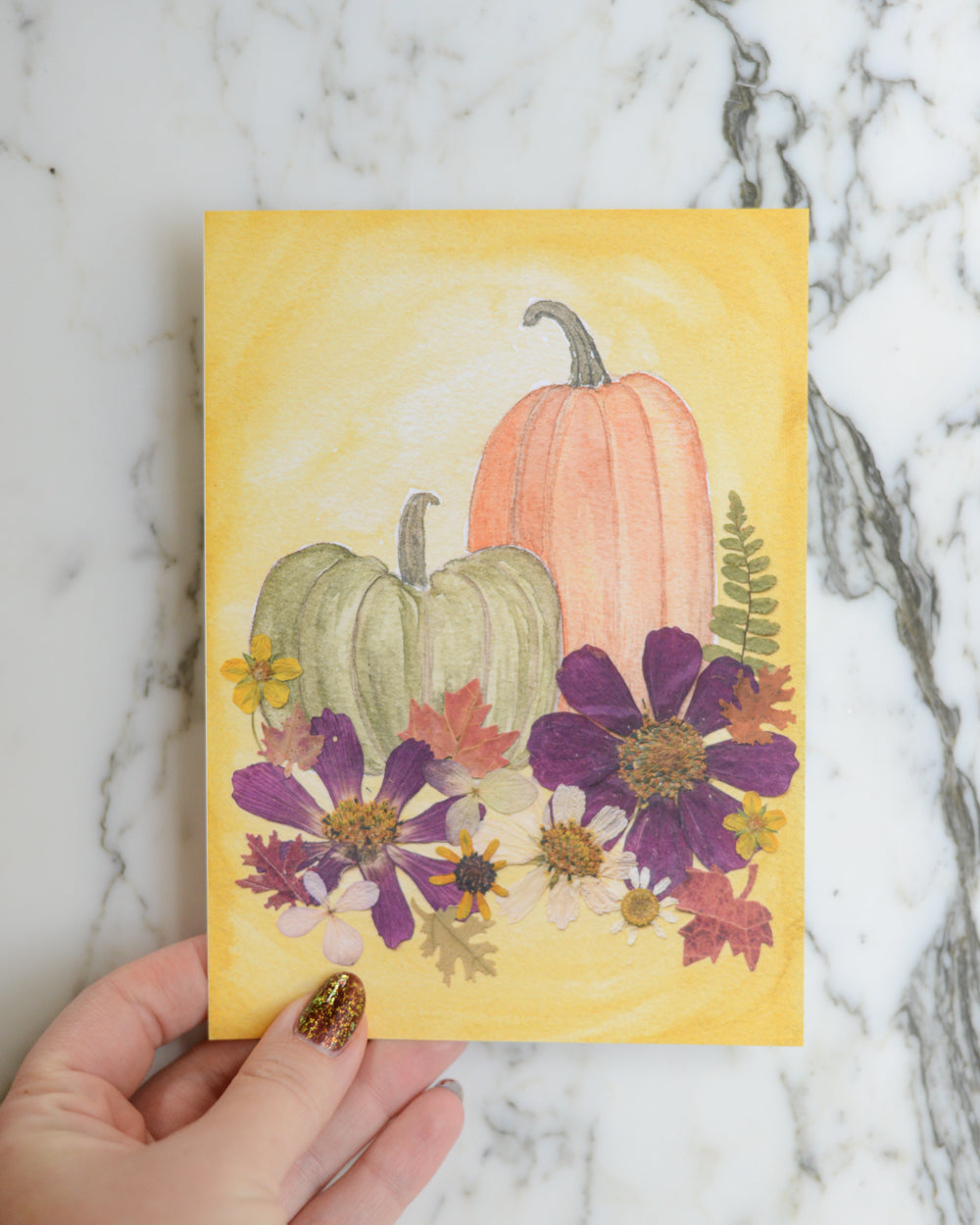 October Pumpkins - Watercolor Flowerscape Print artwork