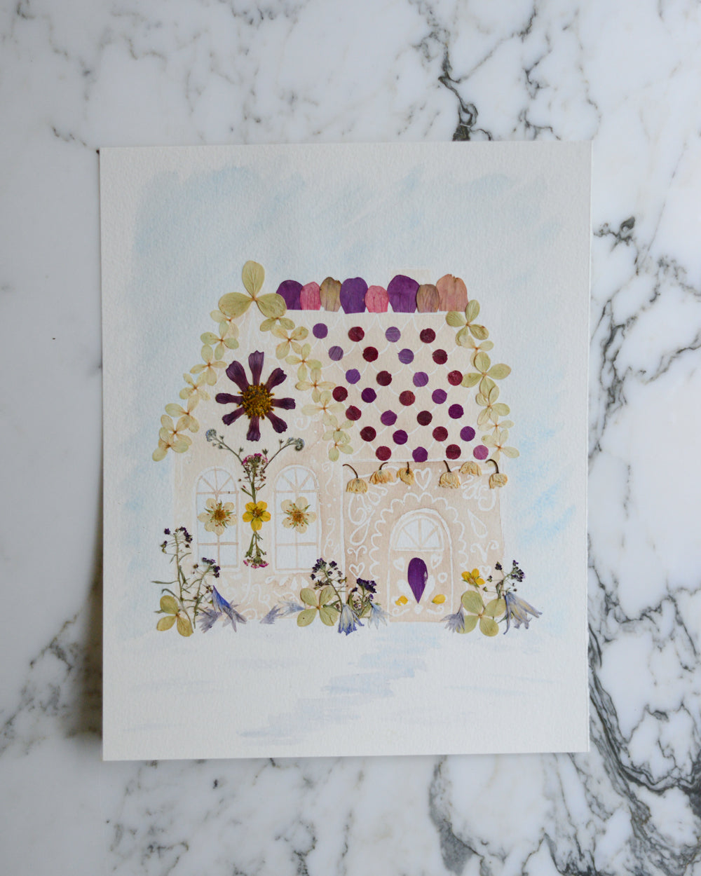 Flowers and Sugar 1 - Original Artwork, 8x10" Watercolor and Pressed Flowers